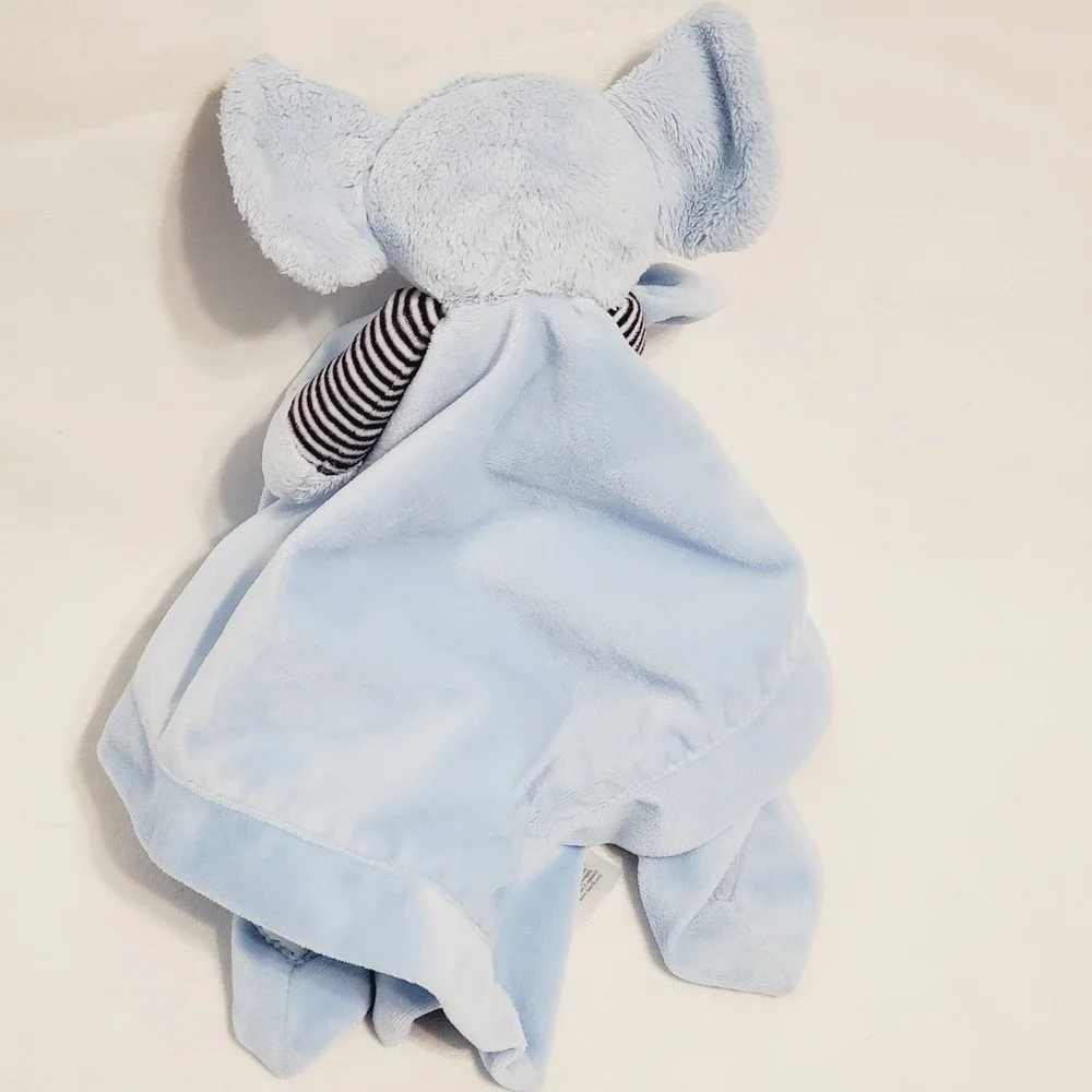 Carters Baby Blue Elephant Lovey Rattle Security Blanket Stripe Navy Plush Satin